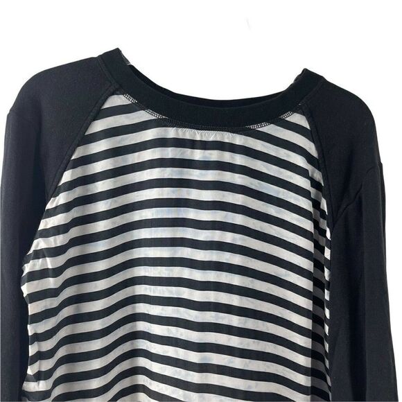 The Kooples Sport Sweatshirt Black White Striped Womens Size 2 Cropped Shirt Top - Picture 2 of 10